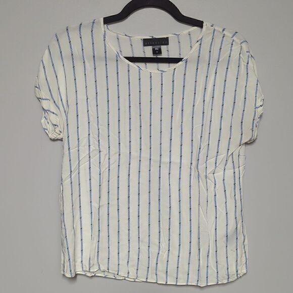 attention White Striped Cap Sleeve Blouse - Picture 1 of 5